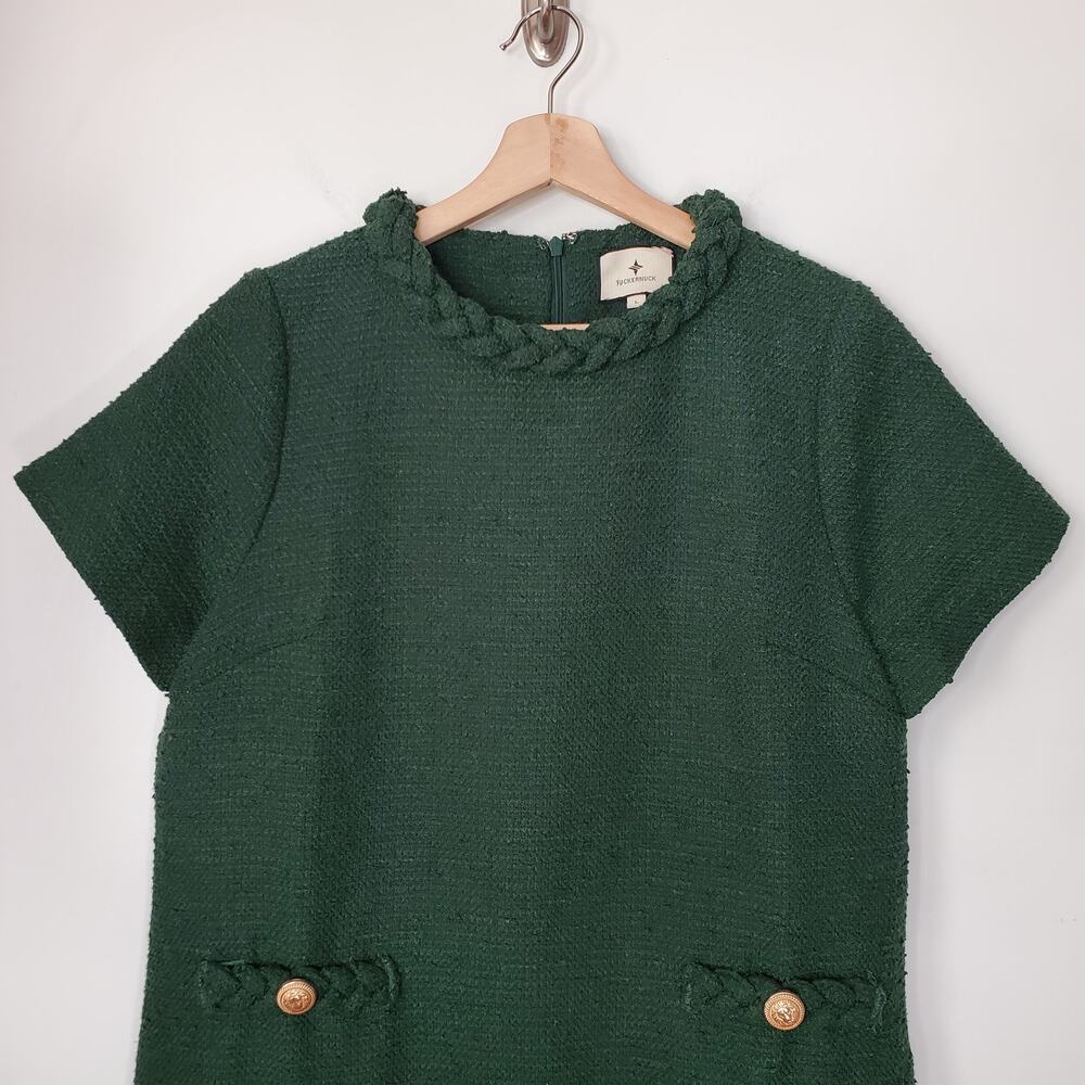 Tuckernuck Jackie Dress Hunter Green Tweed A-Line Shift Mini Braided Size Large - Picture 3 of 10